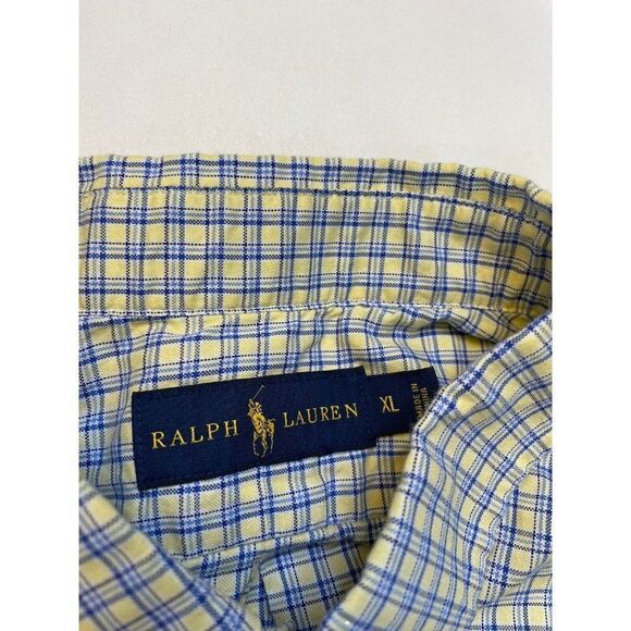 Polo Ralph Lauren Plaid Button Up Shirt Men XL Yellow Blue Pony Long Sleeve - Picture 4 of 5